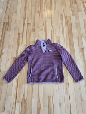 L.L. Bean Mauve Ribbed Snap-T Pullover with Contrast Trim Airlight Xs Petite